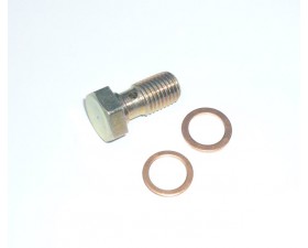 BRZDOVÝ ŠROUB HYDRAULICKÝ  + 2KS MĚDĚNÉHO TĚSNĚNÍ - M10X1,0  (PUMPA + STARÝ TŘMEN JAWA,DANDY + TYPY 585,836,845)